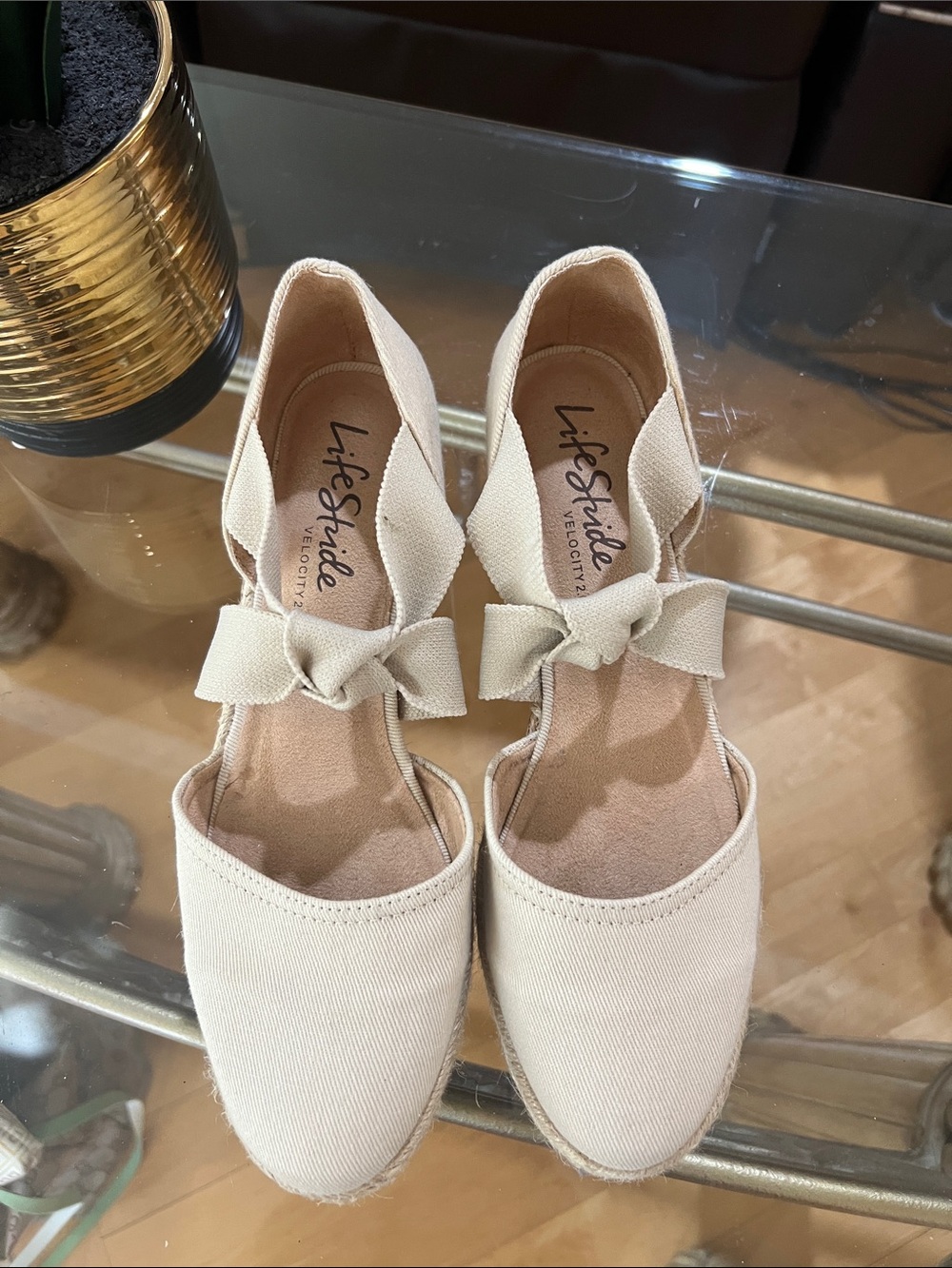 Life Stride Cream Espadrille Flats with Bow Accent